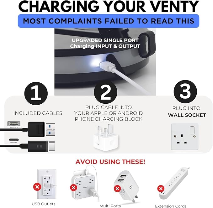 VENTY Portable Fan - Wireless Battery Operated Fan - 4 Speeds - LED Lighting - Carry Case & Remote Control - Cruise Travel - Outdoor Travel RV Power Bank With USB-C Port (White with Case) - Image 9