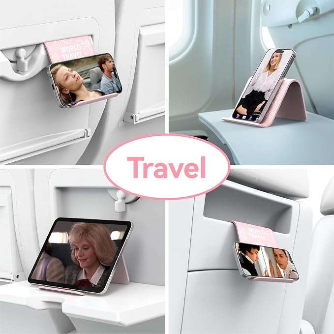 Airplane Phone Holder, Foldable Flexible Silicone Phone Stand | Tablet Mount for Flying, Home Office, Desk and Bedroom, Compatible with iPhone, Smartphones for Hands-Free Viewing, Pink - Image 5