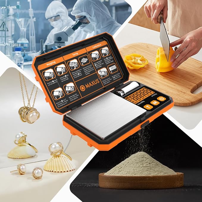 Pocket Scale, 200g x 0.01g, with 50g Calibration Weight and USB Cable | Digital Gram Scale, 6 Units, Backlit LCD, Stainless Steel Platform, Rubber Edges, for Jewelry, Coins, Powders, Food or Gems - Image 5