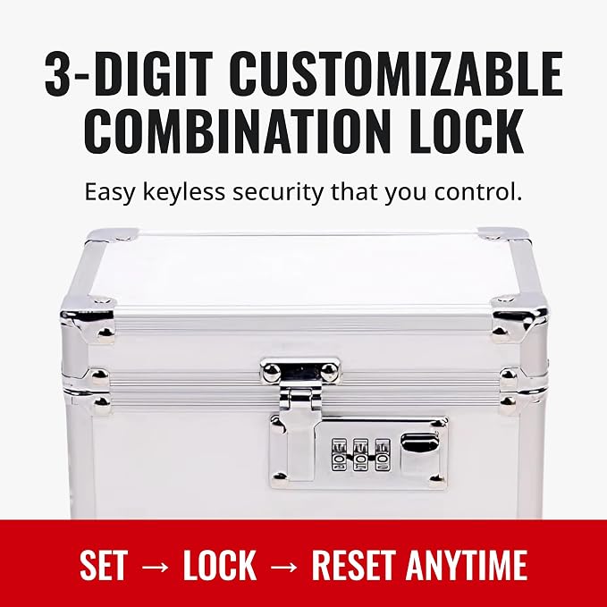 Vaultz Locking Medicine Box with Combination Lock - Secure Metal Lock Box Safe for Medication, Pills & Valuables, Small Lockbox with Code, Portable Storage Case, White | Metal lock box, storage case for medication and small valuables, 3-digit combinati... - Image 5
