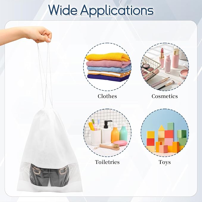 12 Pcs Portable Travel Shoe Bags, 17.3 x 12.6 Inches Waterproof Non-Woven Shoe Organizers Storage Bags, Large Drawstring Shoes Pouch Packing Organizers with Rope for Men, Women, Children (White) - Image 7