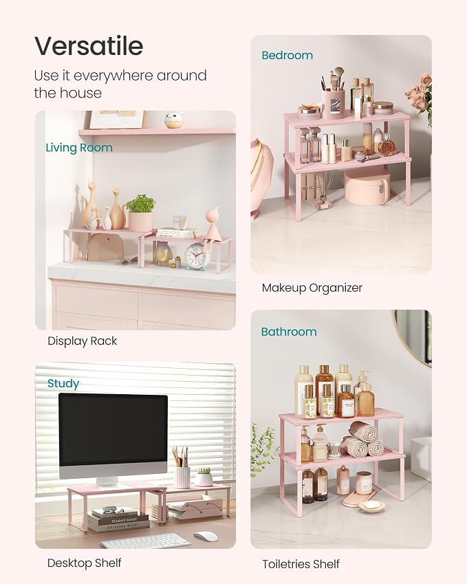 SONGMICS Cabinet Organizer Shelf, Set of 2 Spice Rack, Kitchen Storage | Kitchen Counter Storage Spice Rack, Particleboard, Steel, Jelly Pink, BYSTRO Collection UKCS025S01 - Image 5