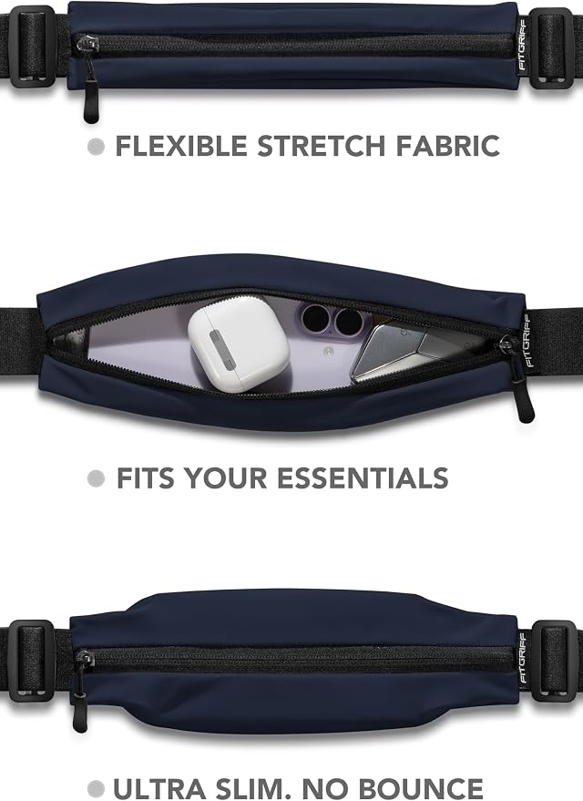 Fitgriff® Running Belt V2 for Men & Women - Slim Fanny Pack, Phone Holder for Jogging, (Fits All Cell Phones) - Money Belt, Runners Waist Pouch (Dark Blue, Adjustable (Waist 24.4 – 43.3 inches)) - Image 3