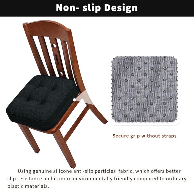 GOFORIT Chair Cushions Set of 2,Tufted Shredded Memory Foam Chair Pads, Non-Slip Seat Cushions with Removable Cover, 16'' x 16'', 2Pack,Black - Image 3