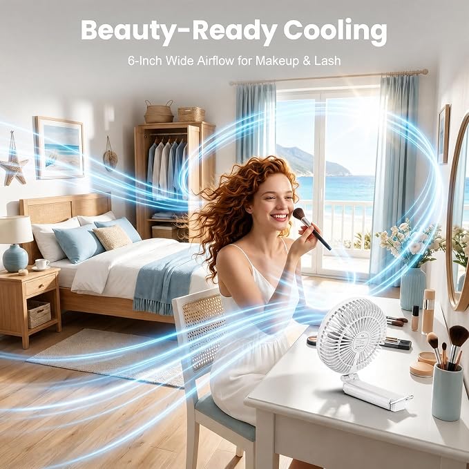 Portable Handheld Fan, 10000mAh Rechargeable 6-Inch Personal Fan for Travel | Ultra Quiet Foldable Desk Fan, 5-Speed Battery Operated Fan with Up to 40H Runtime and Digital Display for Travel and Makeup - Image 5