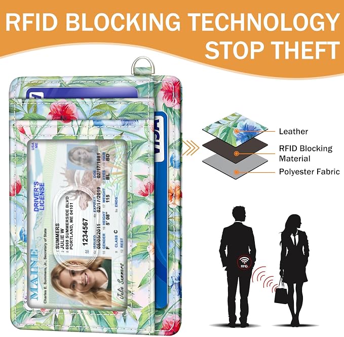Yonlevres Hummingbird RFID Wristlet Wallet Women Credit Card Holder Slim | Front Pocket, Handy, RFID Blocking, Woman Girls Ladies Gifts, D-ring for Keychain,Thin Mini Card Case, ID Window, PU Leather - Image 5