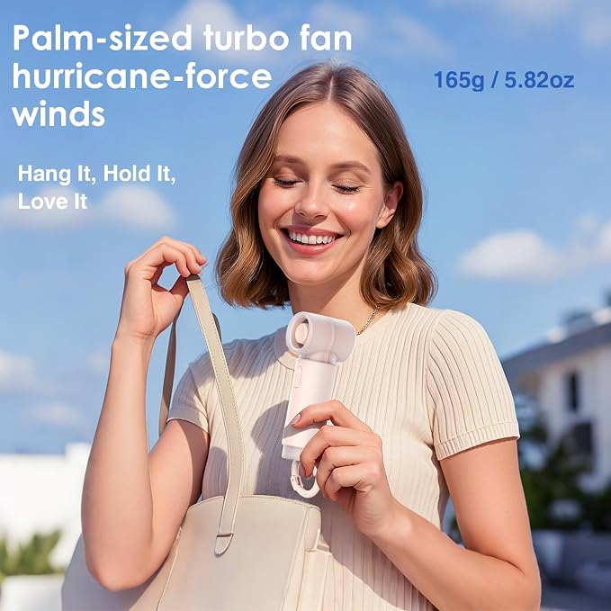 Handheld Portable Mini Fan, Personal Small Pocket Design with Hook, 19500RPM Powerful Motor Trubo, 10H Max Cooling time USB Rechargeable, 5 Speeds for Women/Men/Travel/Beach/Outdoor- Pink - Image 8