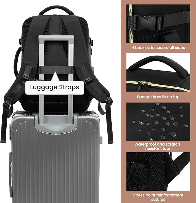 LOVEVOOK Travel Backpack for Women, 40L Carry On Backpack with 3 Packing Cubes,TSA Personal Item Travel Bag Airline Approved, Water Resistant Weekender Overnight Luggage Daypack, Fits 17 Inch Laptop - Image 9