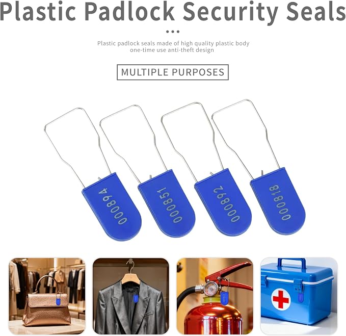 1000pcs Security Metal Wire Padlocks, Plastic Security Seals Disposable Anti-Tamper Tag Locks with Numbered Anti Tamper Tag Hasps (Blue, 1000pcs) - Image 6