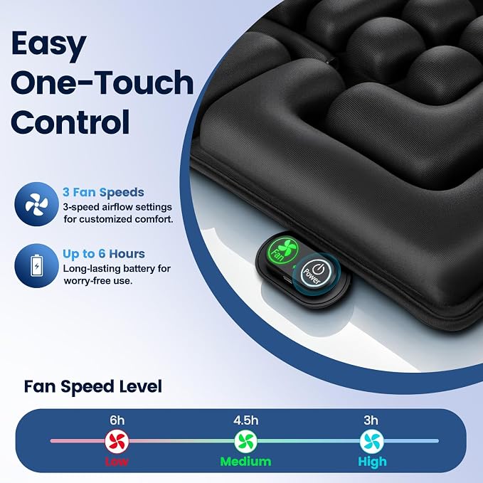 Inflatable Airplane Seat Cushion for Long Flights with Dual Airflow Fans | Portable Travel Cushion Airplane Seat for Air Travel, Office, Car and Wheelchair Rechargeable with Ergonomic Support - Image 7
