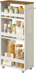 VASAGLE 4-Tier Slide-Out Storage Cart, Slim Kitchen Cart for Small Spaces, with Wheels, Handle, Bathroom, Laundry Room, 7.9 x 17 x 34.1 Inches, Rustic White and Honey Brown ULRC051K01 by Unknown