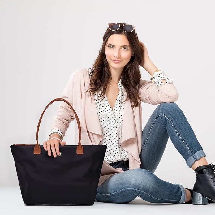 GM LIKKIE Shoulder Tote Bag for Women, Nylon Top-Handle Purse, Foldable Weekend Hobo Handbag (Black2) | GM LIKKIE Large Capacity Waterproof Foldable Top-handle Everyday Purse, Lightweight Weekend Hobo Handbag - Image 2