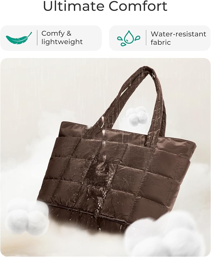 BAGSMART Expandable Tote Bag for Women, Puffer Work Tote Travel Bag | Quilted Carry On Bag for Travel Work Gym College, Waterproof Travel essentials - Image 6