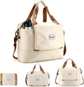 Foldable Travel Duffel Bag for Women, Beige | 40L Expandable Water-Resistant Carry on Bag, Personal Item Travel Bag Flight Approved with Wet Pocket for Gym Travel, Nylon by RIXINC