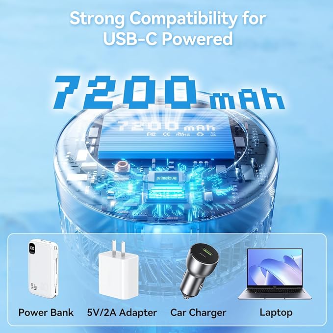 Portable Rechargeable Fan,7200mAh Battery Oscillating Fan with Remote | 6-21H,Foldable, 4 Speed Settings, Desk Travel Fan for Sleeping Camping Cruise, RV - Black 8" - Image 6