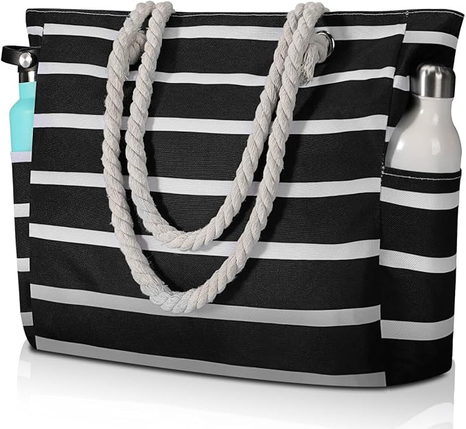 Clothirily Beach Bag for Women, Large Beach Tote Bag Waterproof with Zipper | Large Capacity Swim Pool Bag, Inner Pockets, Sandproof Foldable Beach Tote for Travel Essentials by Clothirily