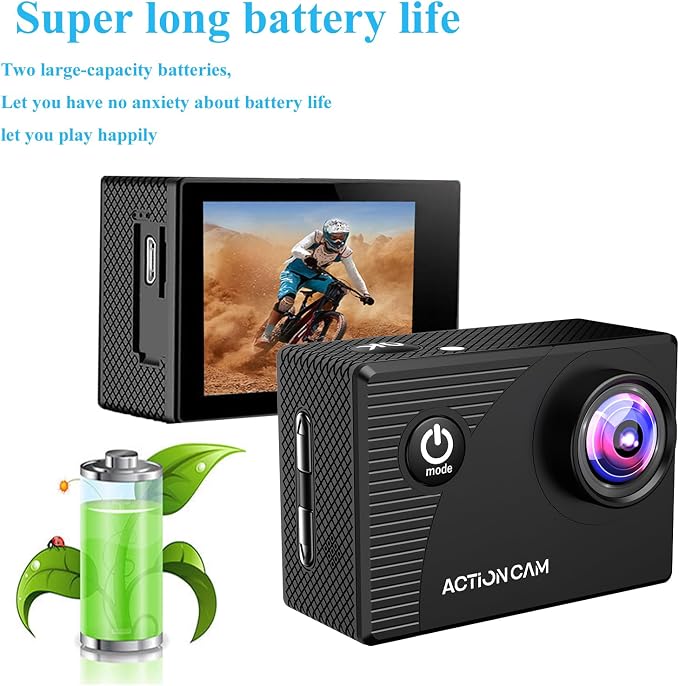 Xilecam Action Camera 1080P 30fps Sports Camera 40m/131ft Underwater Waterproof with 2 Batteries and Multi-Function Accessory - Image 4
