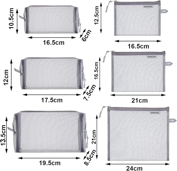 Set of 6 Travel Mesh Makeup Bag, Cosmetic Organizer Pouches with Zipper, Diaper Organizing Pouches, Nylon Toiletries Bag for Women and Men(6pcs, Gray) - Image 2
