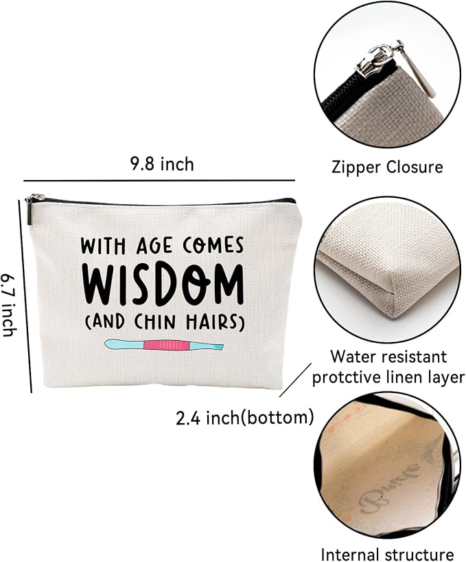 ZUYUROU Funny Makeup Bag for Women Birthday Gifts Best Friend Mom, Travel Cosmetic Pouch Organizer for Toiletries, With Age Comes Wisdom Humor Gift - Image 3