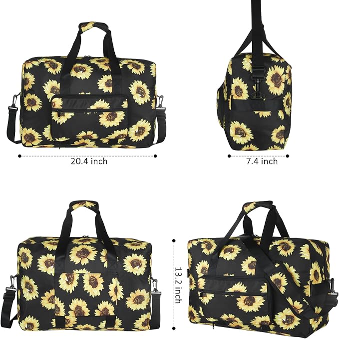F.FETIVIN Weekender Bag Carry On Travel Duffle Medium Overnight Bag for Women(Sunflower) - Image 2