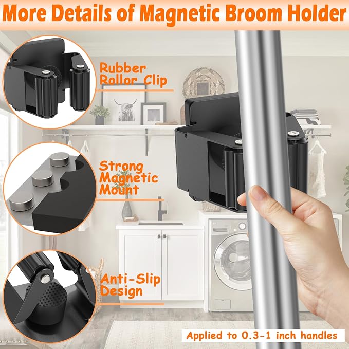 Strong Magnetic Mop Broom Holder, 4 Pack | Heavy Duty Magnetic Mop Hanger, For Refrigerators,Laundry Room Garage Kitchen Workshops - Image 5