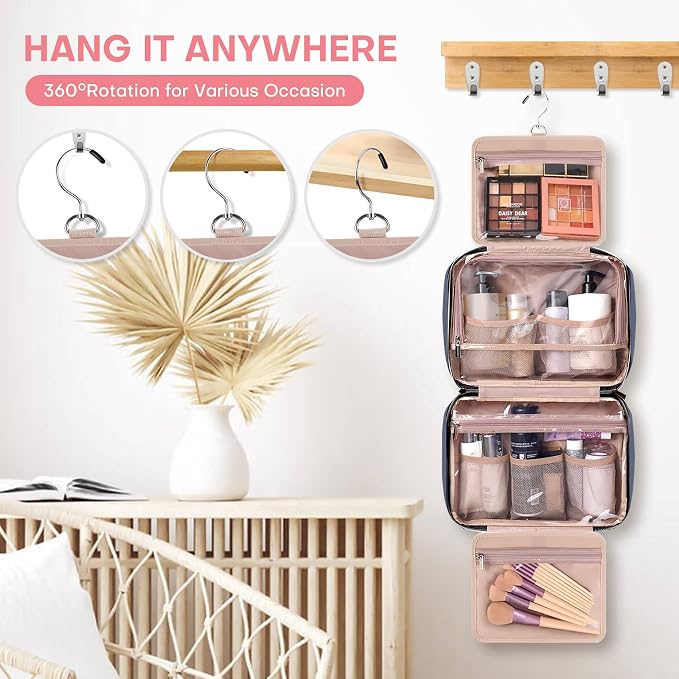 HXLGMD Travel Size Toiletry Bag for Women, Portable Cosmetic Bag with Hanging Hook, Travel Essentials Water-resistant Makeup Organizer for Accessories, Shampoo, Full-size Container, Toiletries - Image 4