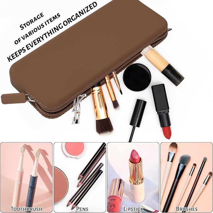Travel Makeup Brush Holder, Silicone Makeup Bag with Zipper Pouch Holder Case for Organizing Cosmetics Pencils Daily Work（brown） - Image 2