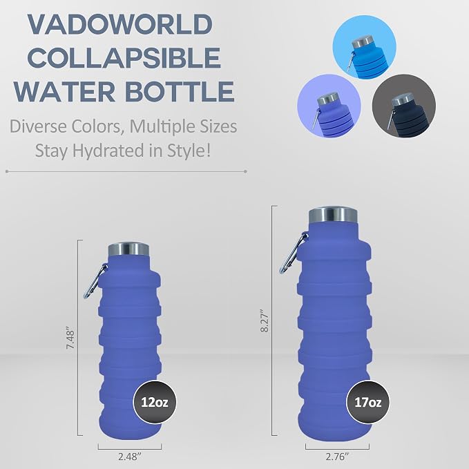 Collapsible Water Bottles 12oz, Odorless BPA-Free Silicone, Leak-Proof Foldable Reusable Bottle - Perfect for Travel Sports Gym Hiking Camping Cycling - Purple - Image 2