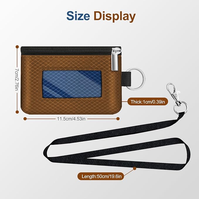 Minimalist RFID Blocking Small Wallet with ID Window,WaterResistant Zip Id Case Wallet with Lanyard Keychain for Cards,Cash,Travel,Women,Men (Brown/Electric Blue) - Image 5