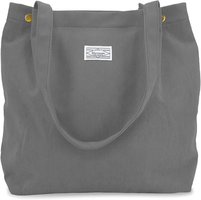 UERRUAM Corduroy Tote Bag for Women with Inner Pockets, Cute Go-to Bag | Slouchy Shoulder Bag for Everyday, Work, Books, Beach & Grocery Shopping, Lightweight Washable Foldable, Cloth Purse by UERRUAM