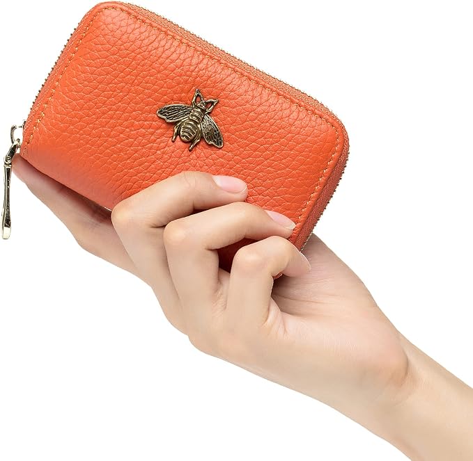 imeetu RFID Credit Card Holder, Small Card Wallet Women, Leather Card Case | Genuine Leather Women's Card & id Cases, Change Coin Purse with Zipper Keychain id Window, 20 Colors & 3 Styles, Daily, Gifts - Image 2