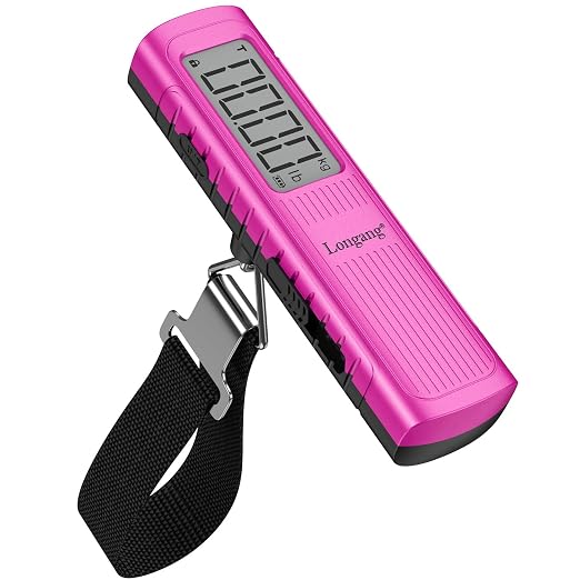 Battery-Free Digital Luggage Scale, 110lbs/50kg Portable Handheld Hanging Scale for Luggages, Suitcases, Backpacks & Bags, Easy Weighing for Travel, No Need Batteries (Pink) by Longang