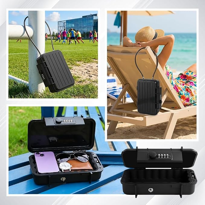 Portable Travel Safe Lock Box with 4 Digit Combination, Anti-Theft Travel Safe with Steel Cable, Waterproof Security Case for Beach, Travel, Hotel, Dorm - Image 7