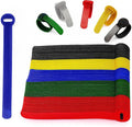 100 x Colourful Reusable Cable Ties, Cable Straps, Adjustable Cable Ties, Strong Hook and Loop Cable Straps with Buckle for TV Cables, PC Cables and Desk Organisation by ARMIZ