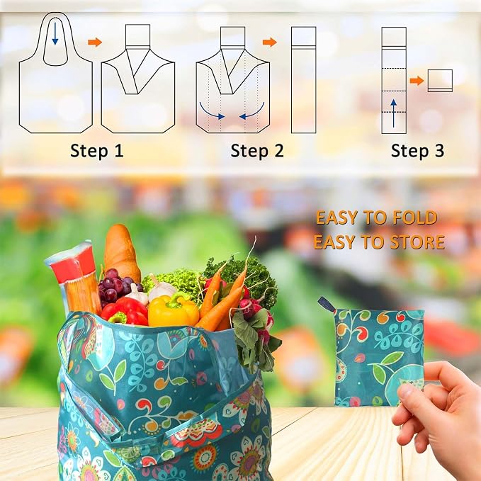 Reusable Grocery Bags, 6 Pack 50Lbs Foldable Fashion Washable Shopping Bags, Large Boho Tote Bags For Groceries, Bulk Market Cloth Storage Bags, Utility Aesthetic Personalized Gifts For Women - Image 4
