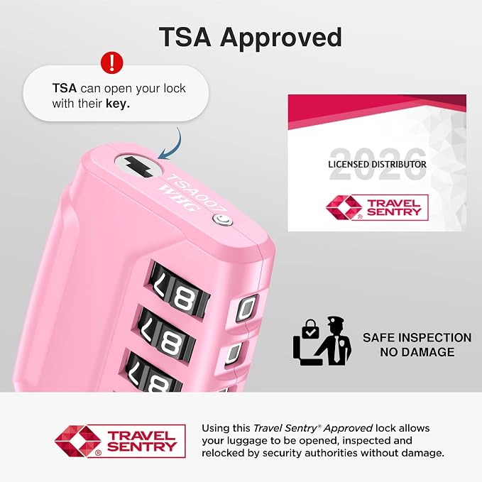 Puroma 2 Pack TSA Approved Luggage Locks 4 Digit Code Cable Lock Basic Pink | Resettable, Flexible Cable, Zipper holes, Zinc Alloy, Bright Color, Large White Numbers, Suitcase Train Travel, laptop bag - Image 2