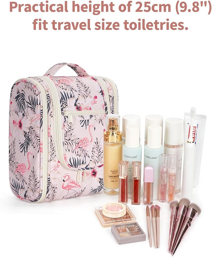 Narwey Small Hanging Toiletry Bag Women Travel Makeup Bag Organizer Toiletries Bag for Travel Size Essentials Accessories Cosmetics(Medium, Beige Bird) - Image 4