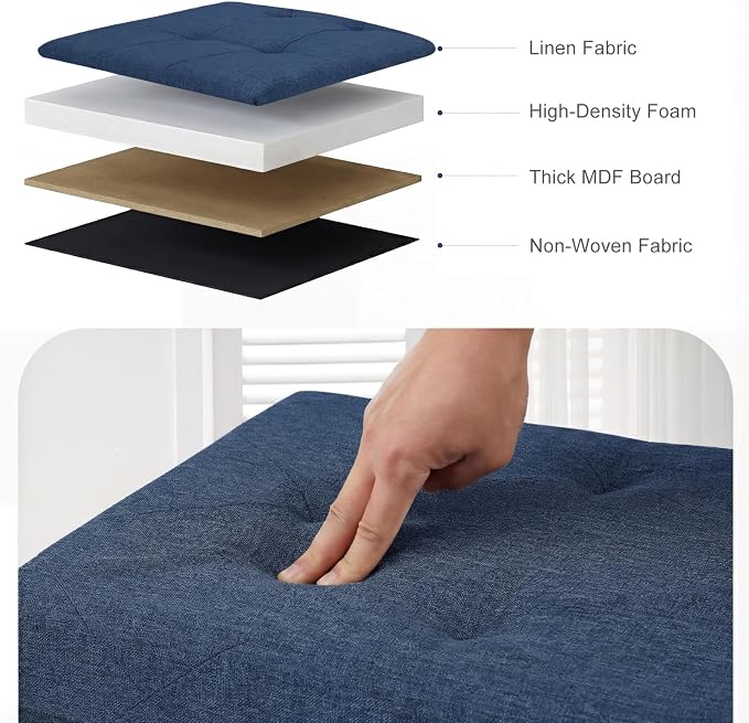 DUMOS 43 Inch Folding Storage Ottoman Bench, Large Ottoman with Storage | Storage Chest with Thicker Foam Padded Seat, End of Bed Foot Rest Stool for Bedroom Living Room Entryway, Load 660 lbs, Blue - Image 4
