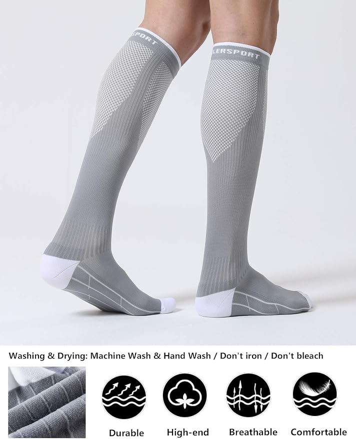 CS CELERSPORT 3/4 Pairs Compression Socks for Men Women Size 6-12 | Knee High Support Socks for Running Nurses Pregnancy Travel Daily Wear - Image 3