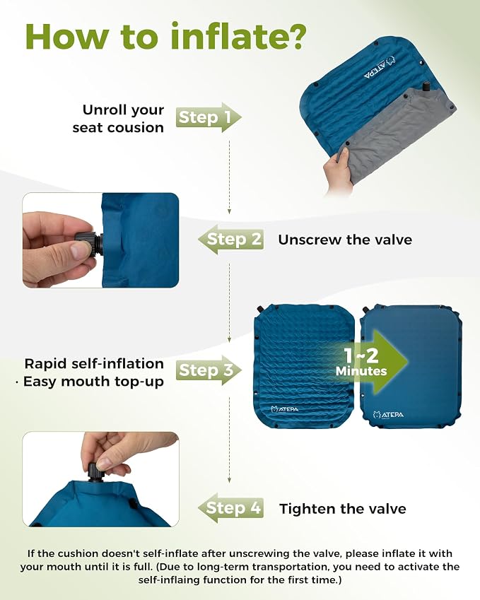 ATEPA Inflatable Seat Cushion | 2" & 2.5" Foam Core Seat Pad, Self Inflating, Compact, Stadium, Airplane, Travel, Camping, Hiking, Sports events - Image 6
