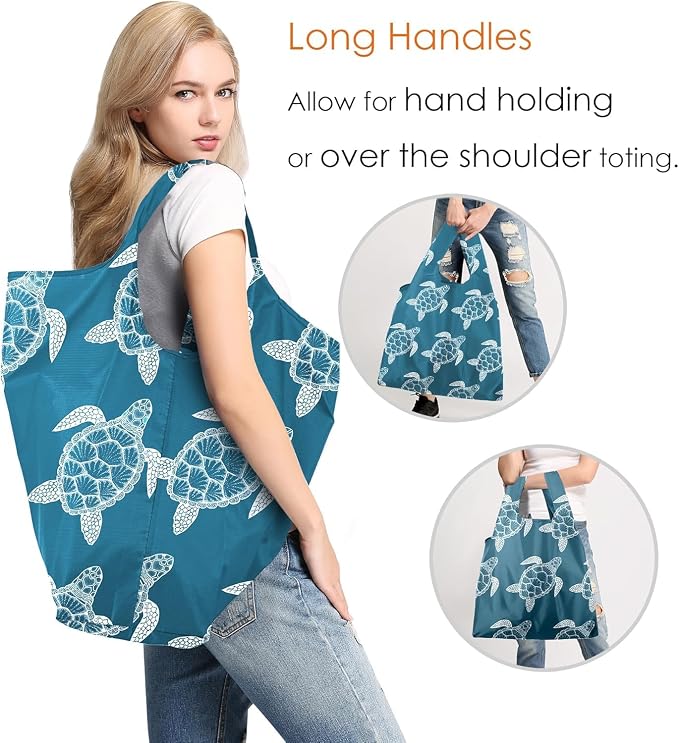 BeeGreen Animals Reusable Grocery Bags Turtle Peguins Flamingo Octopus Reusable Kitchen Bags Bulk Foldable-Machine Washable with Zipper Storage Pouch 6 Packs - Image 3