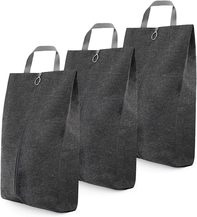 Shoe Bags for Travel - Set of 3 Pack Large Capacity Oxford Fabric Shoe Bags, Waterproof Thickened Portable Shoe Organizer bag with Sturdy Zipper(3Pack Grey) by LUNHAJIN