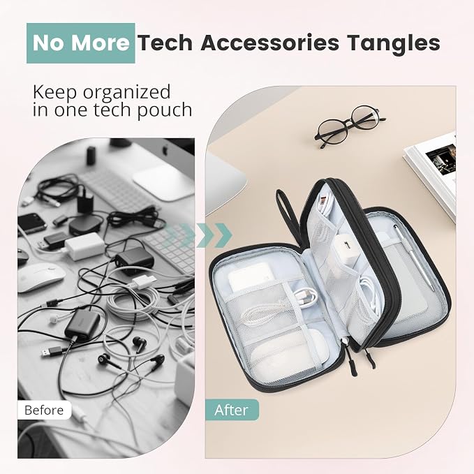 Skycase Tech Pouch - Lightweight Electronics Organizer Travel Case - Double Layers Cable Organizer - All-in-One Storage Bag for Charger, Cord, Phone, Flash Drive, Essentials - XL - Image 2