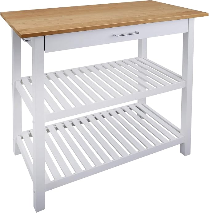 Kitchen Island with Solid Wood Top, White & Cherry Natural by CasualHome