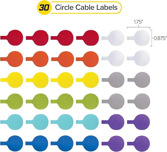 Cable Labels - Wrap-It Storage - Circles, Multi-Color (36-Pack) - Color Coded Labels for Organizing, Wire Tags Write on Surface for Labels for Charging Cords and Electronics | Color Coded Labels for Organizing, Wire Tags Write on Surface for Labels for... - Image 4