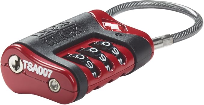 Lewis N. Clark TSA-Approved Easy-to-Set Combination Luggage Lock With Steel Cable, Red, One Size - Image 2