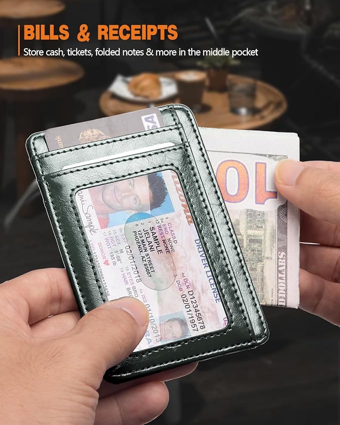 RUNBOX Slim Wallet for Men and Women, RFID Blocking Leather Card Holder | Minimalist 8-slot design fits IDs and credit cards in a thin profile for front pockets, purses, pants and travel - Image 5