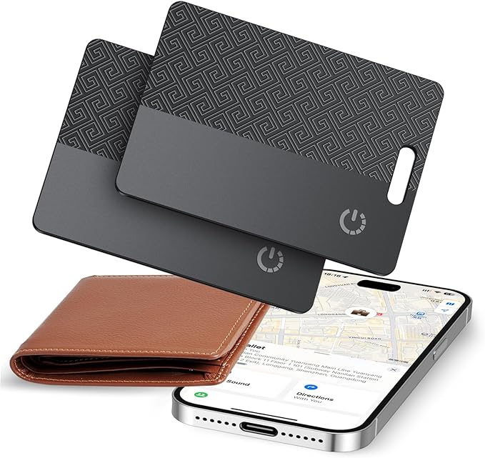 Ultra-Thin Wallet Tracker Card(iOS Only), Bluetooth Tracker Smart Card for Apple Find My iPhone Wallet GPS Tracker, Supports Wireless Charging, 10 Years Battery for Luggage, Wallets, Classic Black by FAMOO