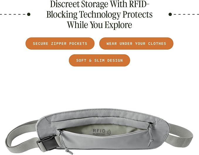 Eagle Creek Undercover RFID Money Belt, Storm Grey | Slim Travel Waist Pouch with RFID Blocking, Secure Passport, Cards, and Cash, Adjustable Strap, Lightweight and Discreet - Image 2