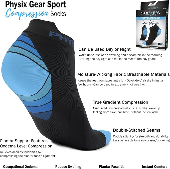 Physix Gear Short Compression Socks for Men & Women - Best Low Compression Socks Women & Men Ankle Socks with Arch Support - Image 3